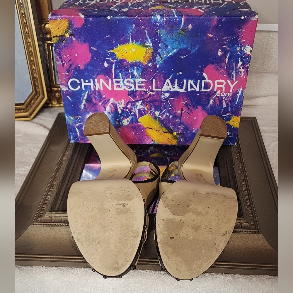 Chinese Laundry Beige Peep Toe Heels with Buckle - Picture 5 of 6